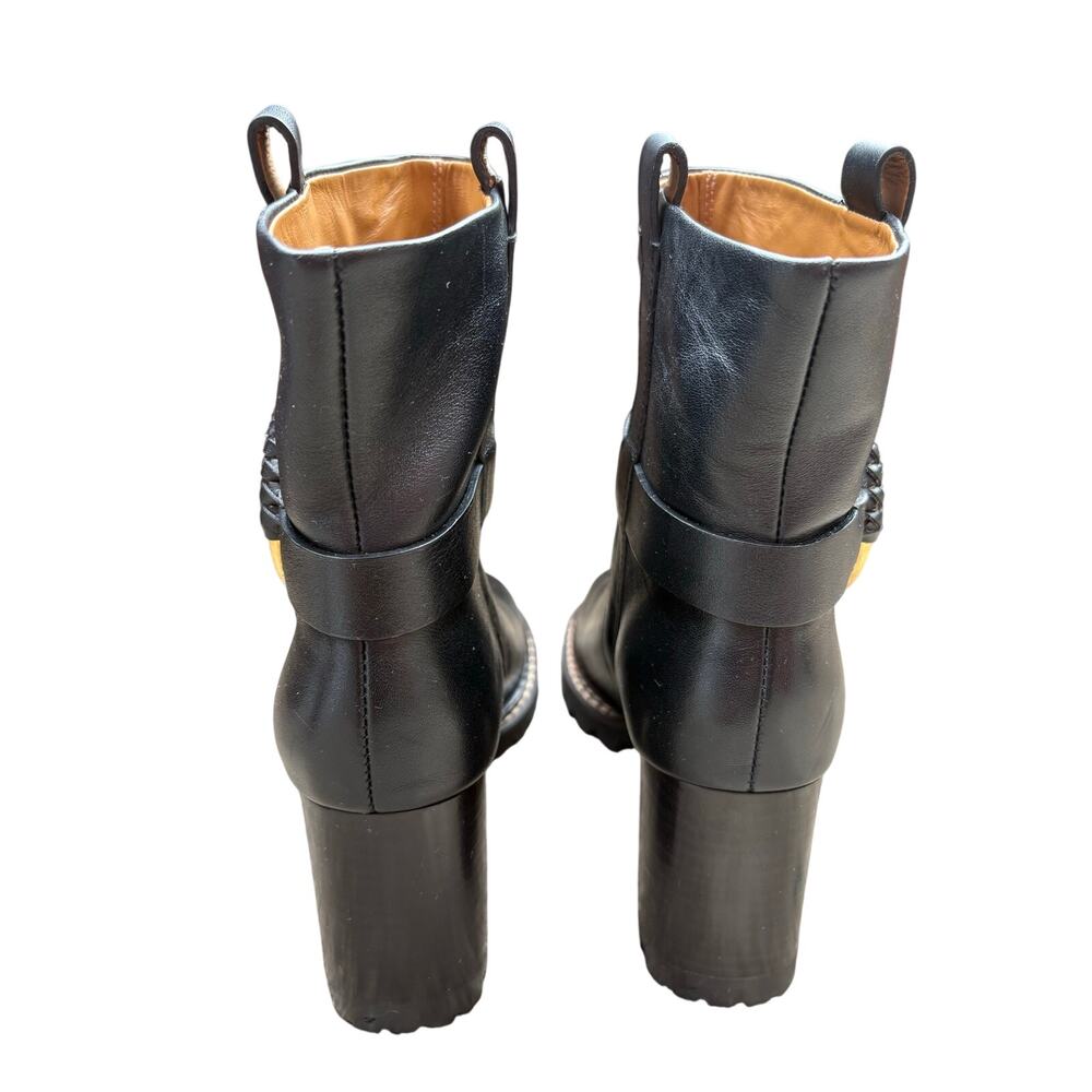 See by Chloé Hana Leather Harness Ankle Boots Black Lug Sole EU38/US8 NWOB - Picture 5 of 12